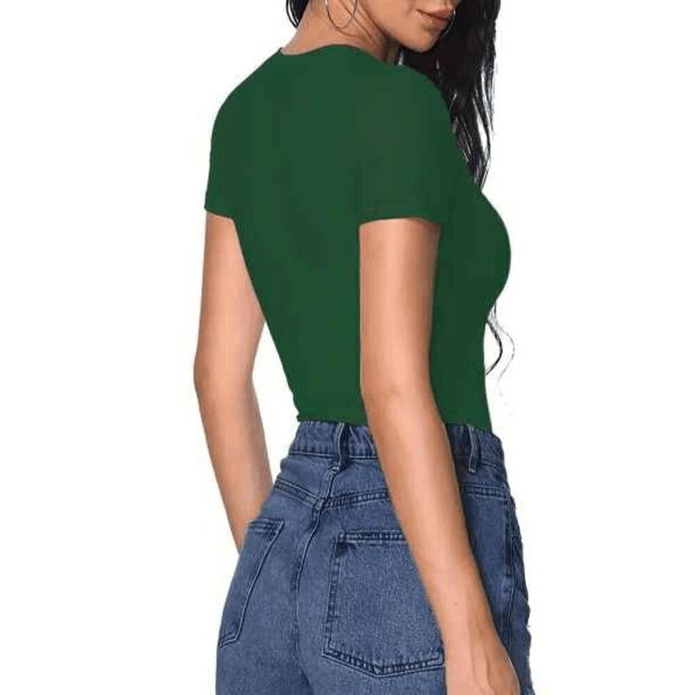 Slim Fit Plunge Short Sleeve T-Shirt Top - Picture 5 of 6